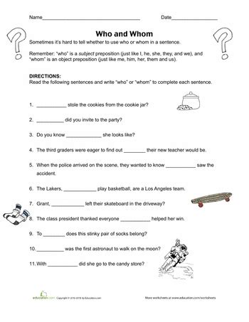 Who or Whom? | Interactive Worksheet | Education.com | Third grade ...