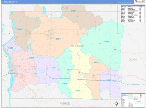 St. Croix County, WI Wall Map Color Cast Style by MarketMAPS