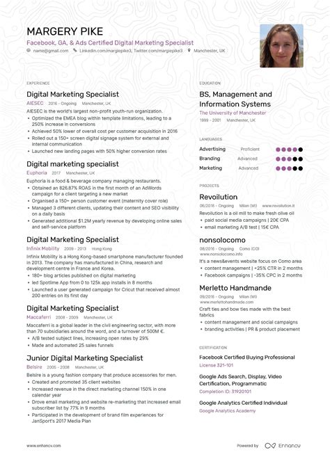 Digital marketing specialist resume examples & expert tips