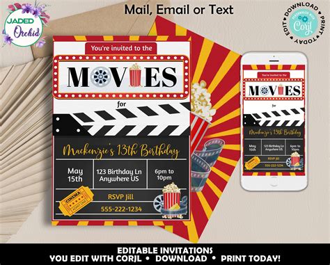 Printable Movie Birthday Invitation Movie Night Birthday | Etsy