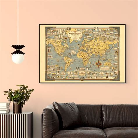 World Wonders Vintage Map of World Giant World Map Poster for | Etsy | Vintage art prints ...