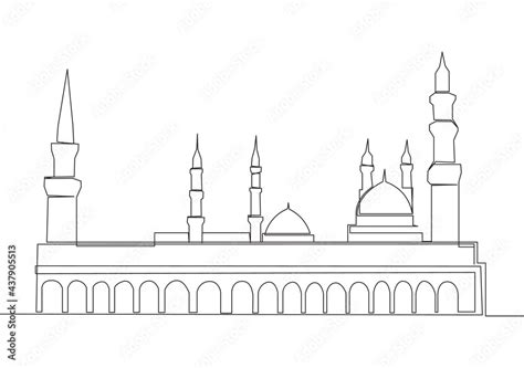 Single continuous line drawing of historical mosque or Masjid An Nabawi ...