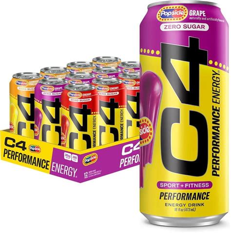 C4 Energy Drink x Popsicle Variety Pack, Carbonated Sugar Free Pre Workout Performance Drink ...