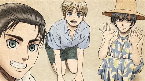 Attack Of Titan Armin Arlert Eren Yeager Mikasa Ackerman On Childhood With Mild Yellow ...