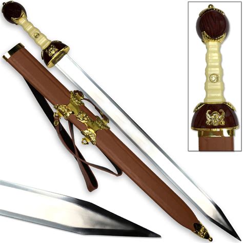 Maximus Roman Gladiator Sword Golden Medieval Gladius | Leather Wrapped ...