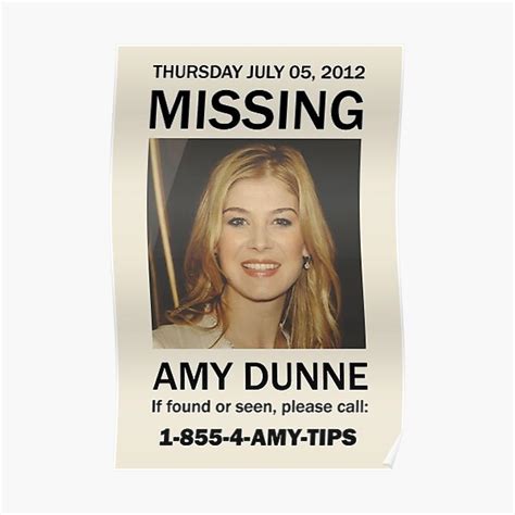 "MISSING - AMY DUNNE (GONE GIRL)" Poster for Sale by douglasharvin ...