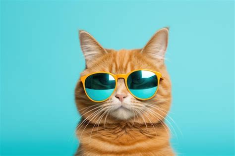 Premium Photo | Funny cat wearing sunglasses isolated on light cyan