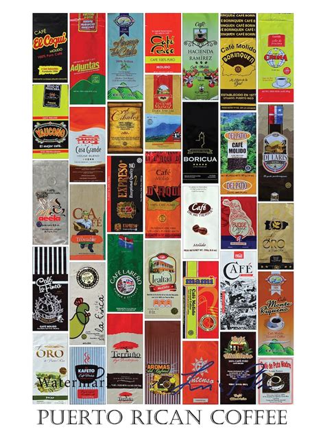 COFFEE POSTER of Puerto Rican Brands. A Collage of 35 Coffee Brands ...