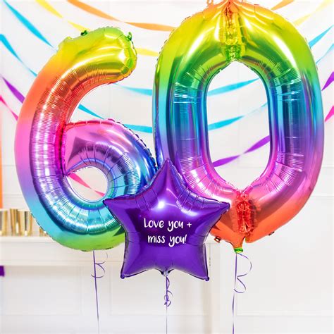 Personalised Inflated Balloon Bouquet - 60th Birthday Rainbow | Party Pieces