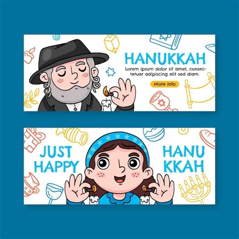 Free Vector | Hand drawn hanukkah horizontal banners set