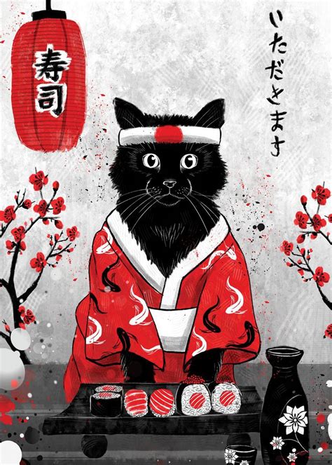 'Sushi Cat - Ruby Art' Poster, picture, metal print, paint by Ruby Art ...