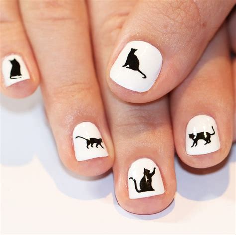 Black Cat Nail Transfers Halloween Illustrated Nail Art Decals Kitty Nail Art Stickers Halloween ...