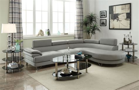 Bobkona Living Room 2pcs Sectional Sofa Light Grey Faux Leather Chaise ...