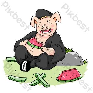 Cartoon Drawing Pig Eating Watermelon Vector Illustration PNG Images | AI Free Download - Pikbest