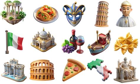 Premium Vector | Collection of different italian symbols including pisa tower colosseum italian ...