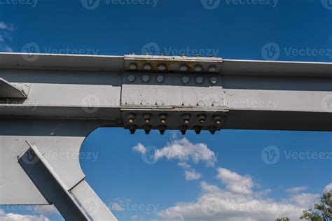 iron steel frame construction of bridge on blue sky background. bridge ...