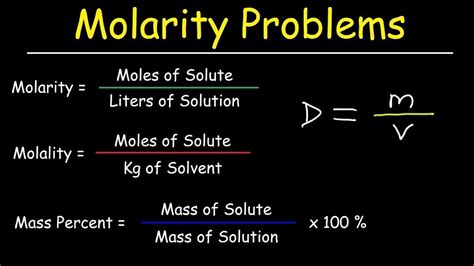 Molarity, Molality, Volume & Mass Percent, Mole Fraction & Density - Solution Concentration ...