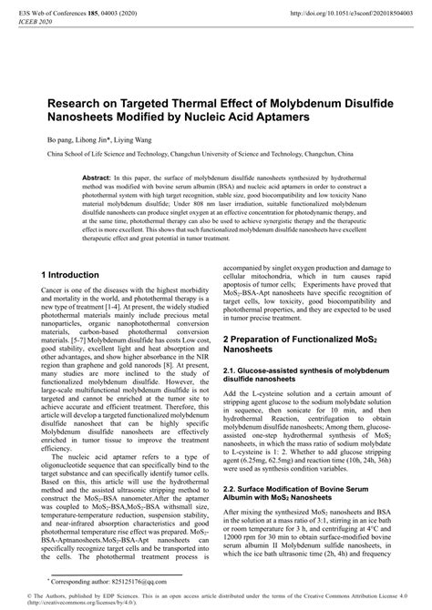 (PDF) Research on Targeted Thermal Effect of Molybdenum Disulfide ...