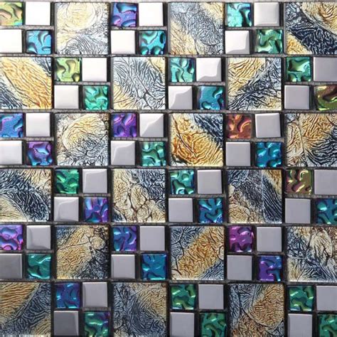 Iridescent glass mosaic tile brick plating crystal glass wall tile backsplash | Bravotti.com