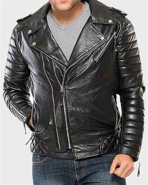 Mens Classic Motorcycle Black Padded Leather Jacket