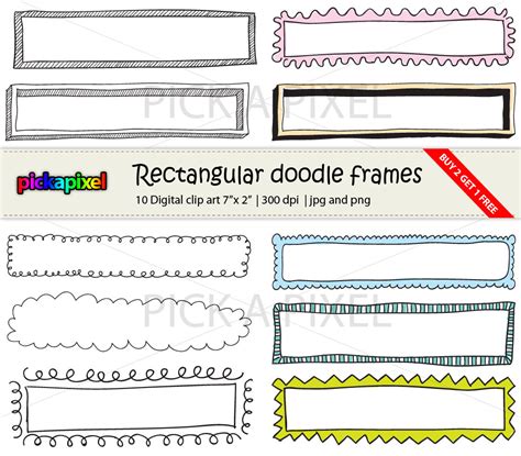 Digital Doodle Rectangular Frames - Clip Art - Personal And Commercial ...