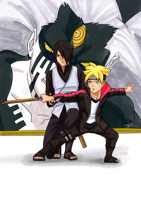 Sasuke & Boruto Sword Training - Coloured Drawing. : r/Naruto