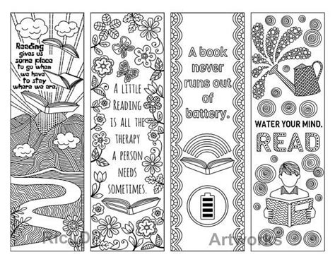 8 Coloring Bookmarks With Quotes About Books and Reading Cute Doodle Markers Boy Girl Drawings ...