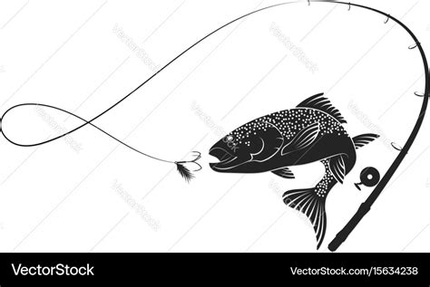 Fish and fishing rod silhouette Royalty Free Vector Image