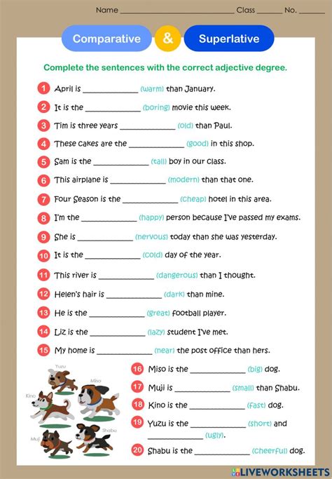 Comparative & Superlative Adjectives exercise for Grade 8 | Superlative adjectives, Adjectives ...