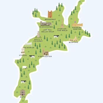 Map Of The Cotswolds Print By Pepper Pot Studios