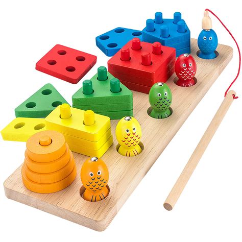 Buy AppyHut Wooden Shape Sorter Stacker Toddlers Puzzles Toy Montessori Color Sorting Preschool ...