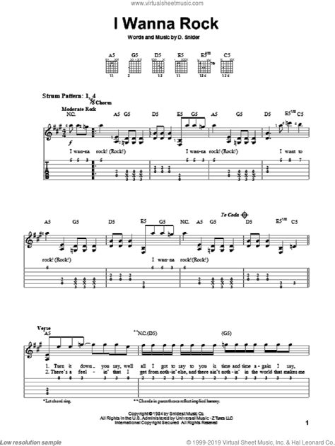 I Wanna Rock sheet music for guitar solo (easy tablature) (PDF)