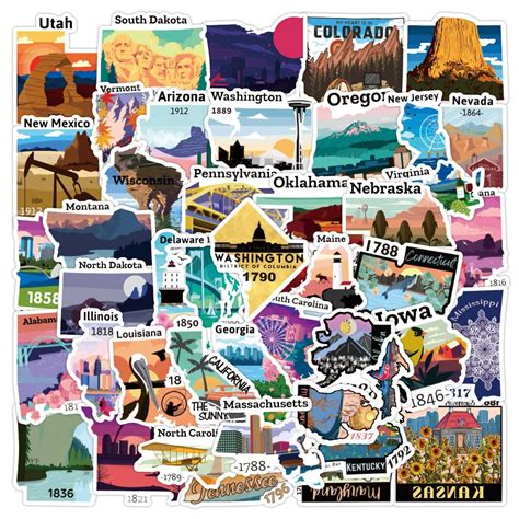 Buy USA State Stickers | 50 States Stickers Shape for RV, Vinyl Waterproof Travel Stickers for ...