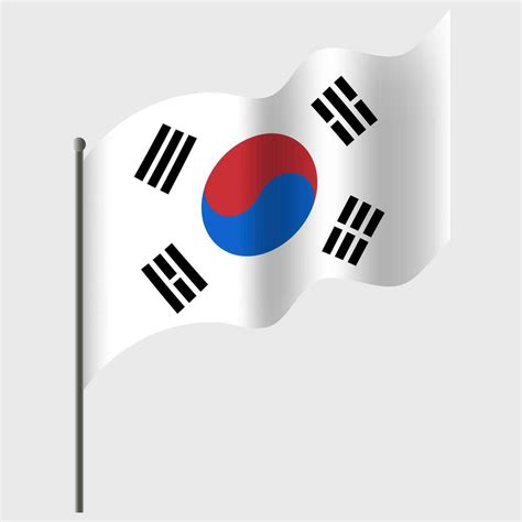 Waved South Korea flag. Korean flag on flagpole. Vector emblem of South ...