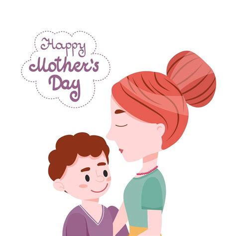 mamá con hijo pequeño y letras ilustración de vector lindo de dibujos animados de feliz día de ...