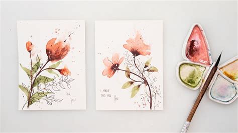 Watercolor simple floral cards tutorial for beginners - ink and wash cards - YouTube