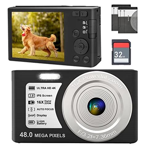 4K Digital Camera, 16x Digital Zoom Compact Camera, 48 MP Pixel Auto Focus Camera with 32GB SD ...