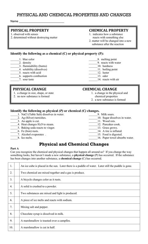 Chemical And Physical Change Worksheet – Owhentheyanks.com