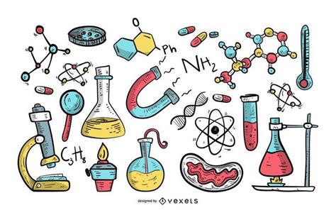 an image of science doodles on a white background with the letters and symbols in it