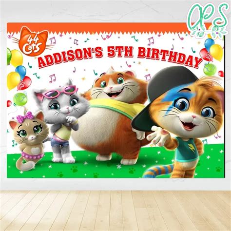 44 cats Birthday Backdrop Digital File Template | CustomPartyShirts Studio