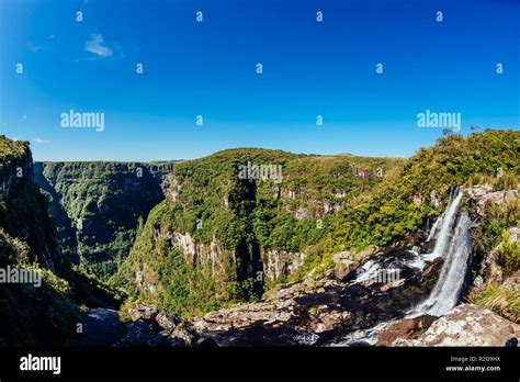 Water fall running inside the canyon of Aparados da Serra National Park ...