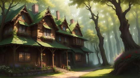 Premium AI Image | The house in the forest anime art style