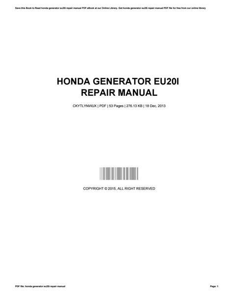 Honda generator eu20i repair manual by StephenGardner3766 - Issuu