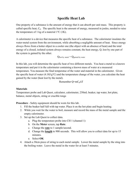 Specific Heat Lab