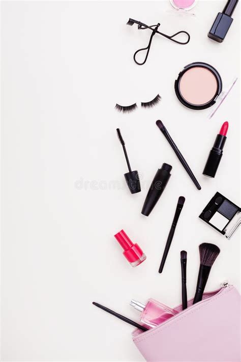 Woman Makeup Background with Beauty Products and Cosmetics. Top View ...