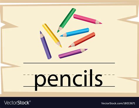 Wordcard design for word pencils Royalty Free Vector Image