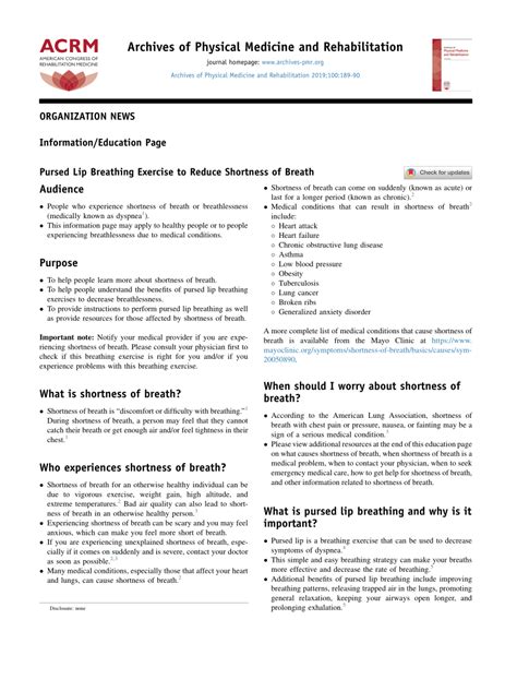 (PDF) Pursed Lip Breathing Exercise to Reduce Shortness of Breath