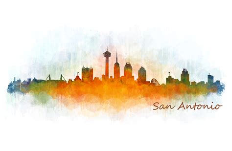 San Antonio Texas Cityscape Skyline ~ Illustrations ~ Creative Market