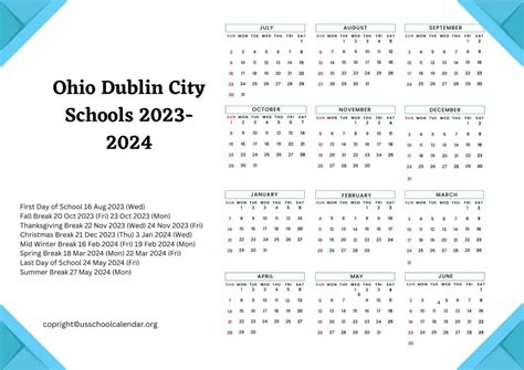 Ohio Dublin City Schools Calendar with Holidays 2023-2024