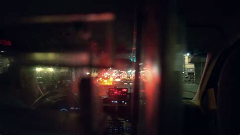 NEW YORK - AUGUST 9, 2014: Taxi Cab Interior Driving From Backseat At Night In 4K In New York ...